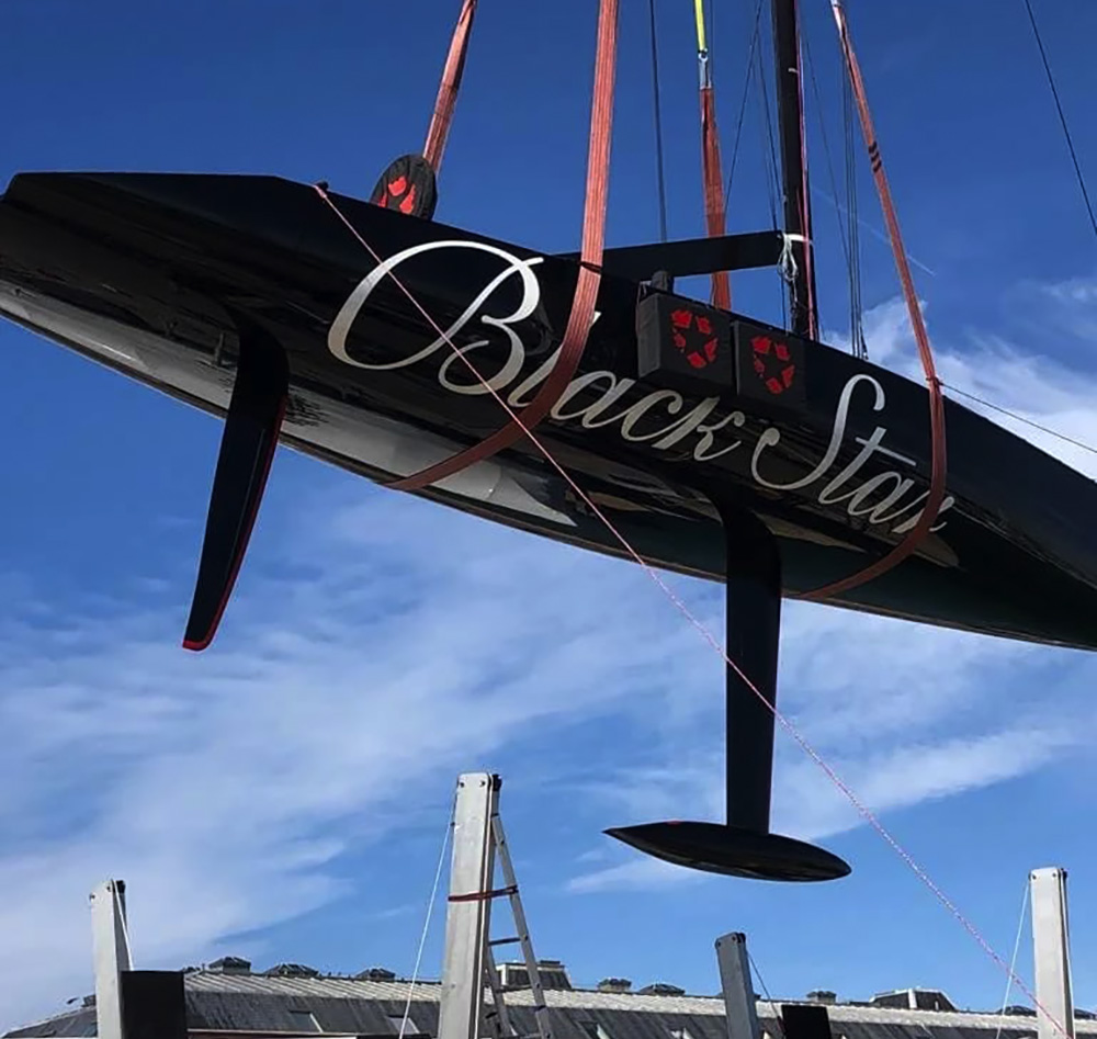 Launched in a dry dock in England: the RC44 yacht from the Black Star Sailing Team